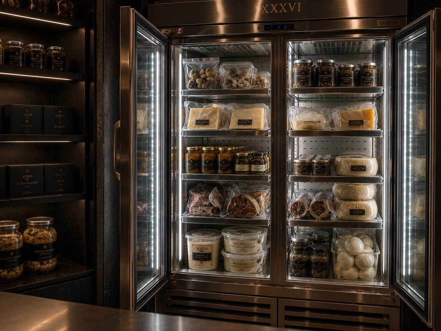 Il frigorifero XXXVI con la selezione di formaggi, salumi e conserve