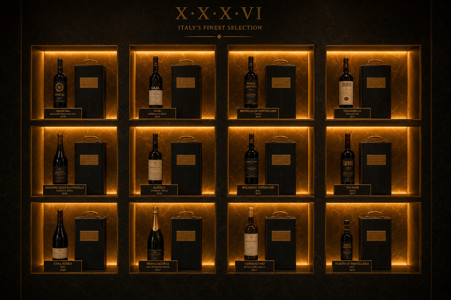XXXVI — Parete a nicchie con i grandi vini italiani