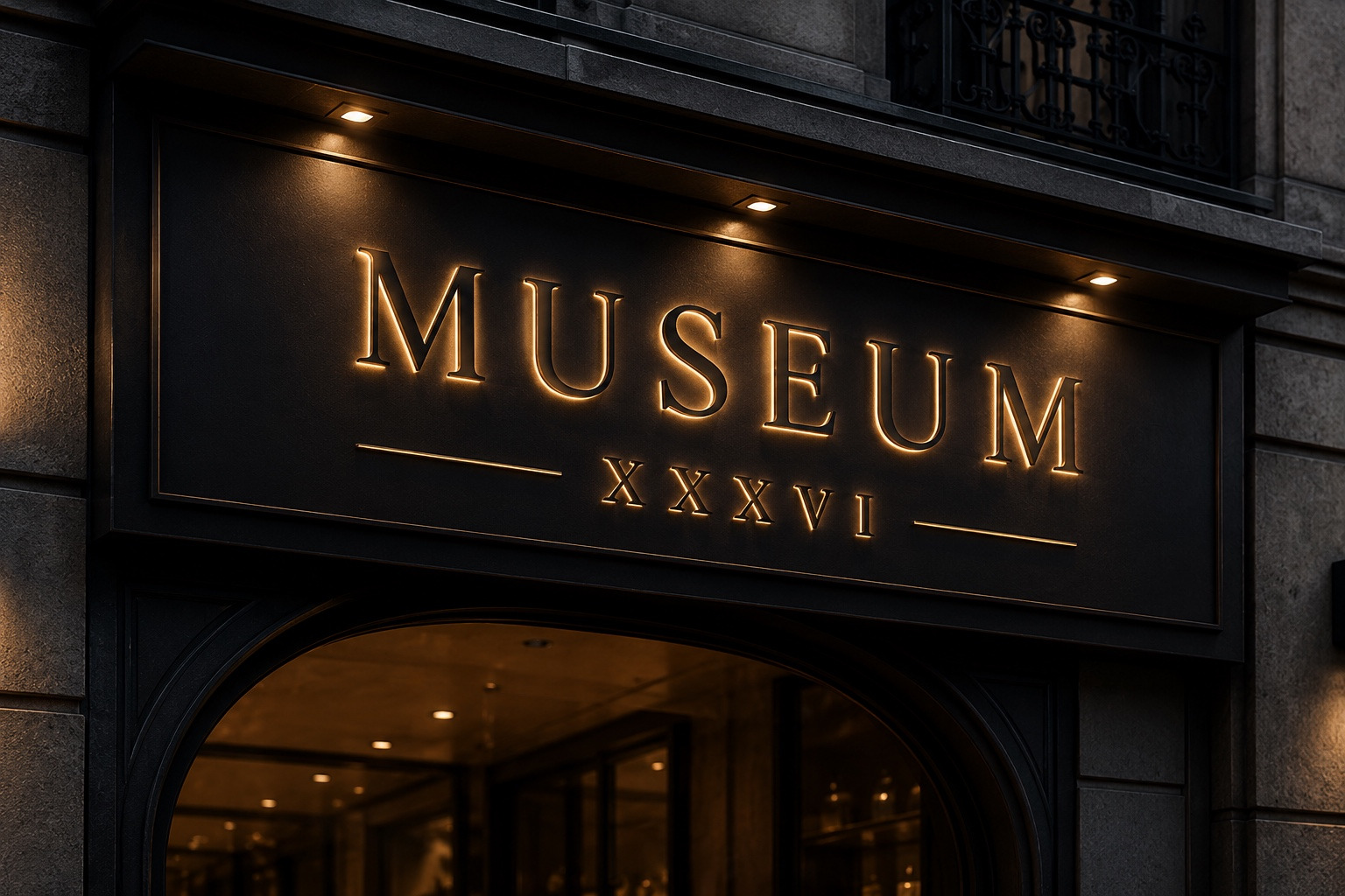 Dettaglio dell'insegna luminosa Museum XXXVI